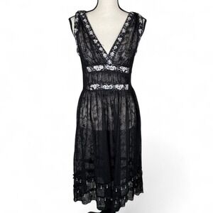 Black Sheer Lace Embellished Midi Dress